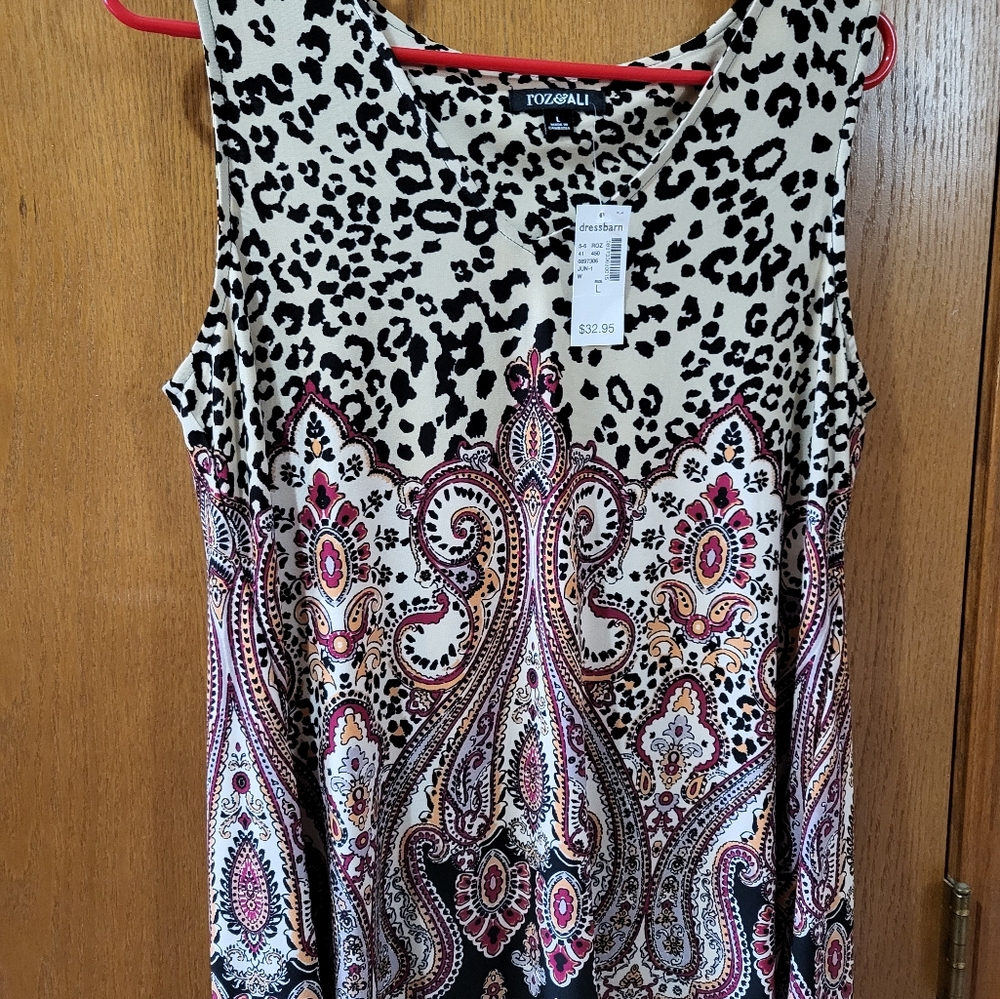 Roz & Ali Women's Leopard Paisley Tank Top - Black and Cream